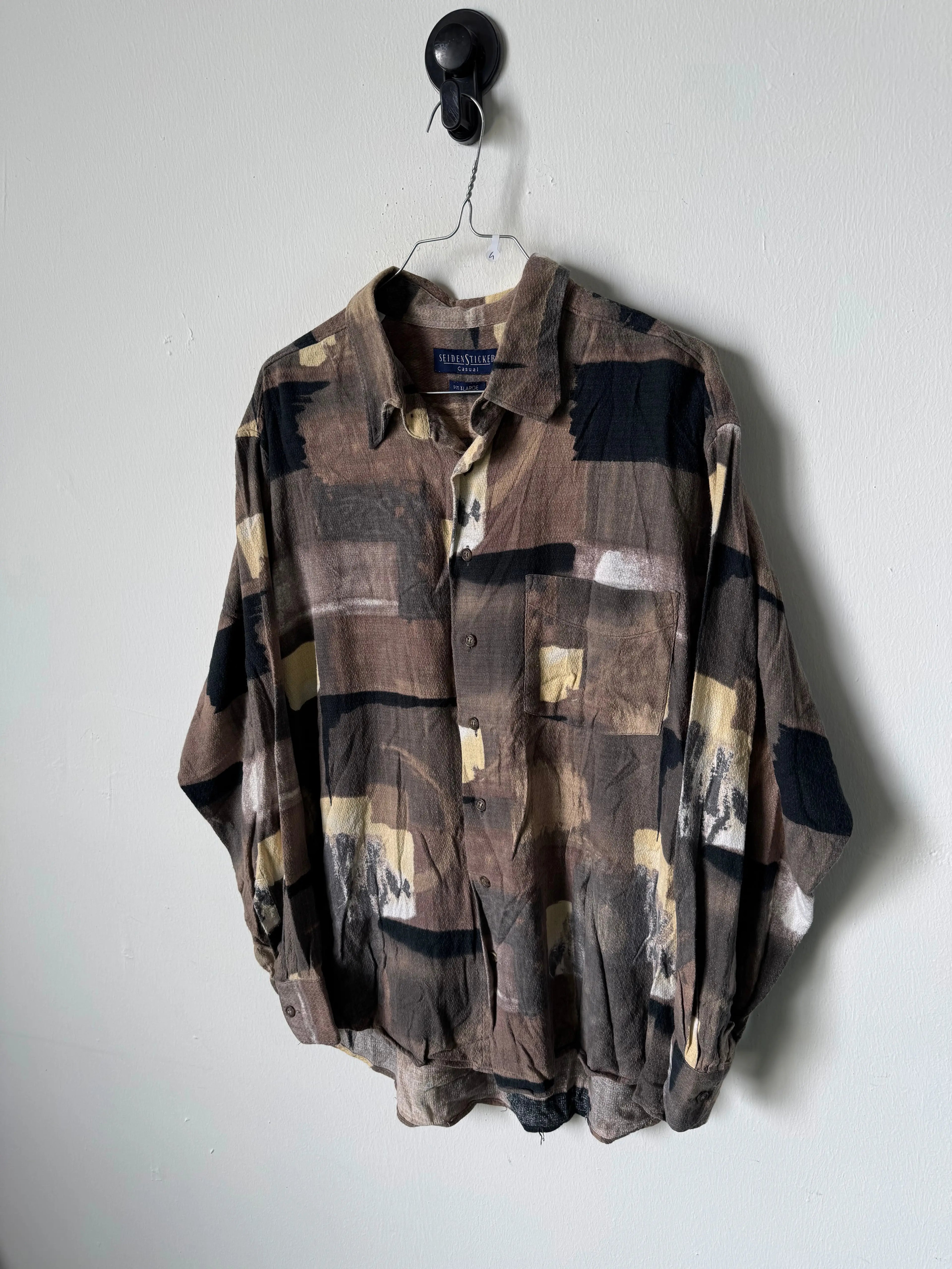 Camicia vintage a manica lunga con fantasia astratta geometrica