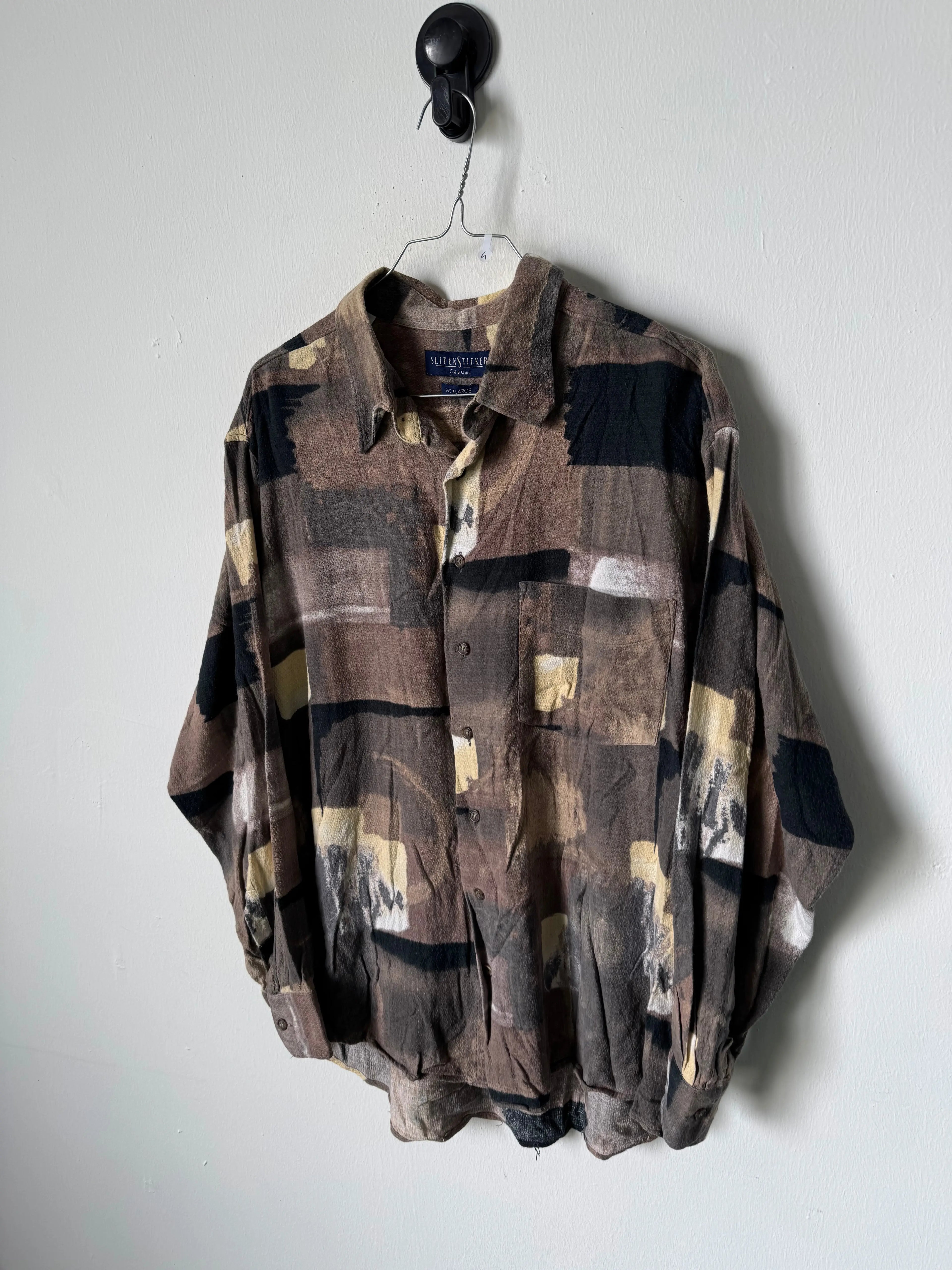 Camicia vintage a manica lunga con fantasia astratta geometrica