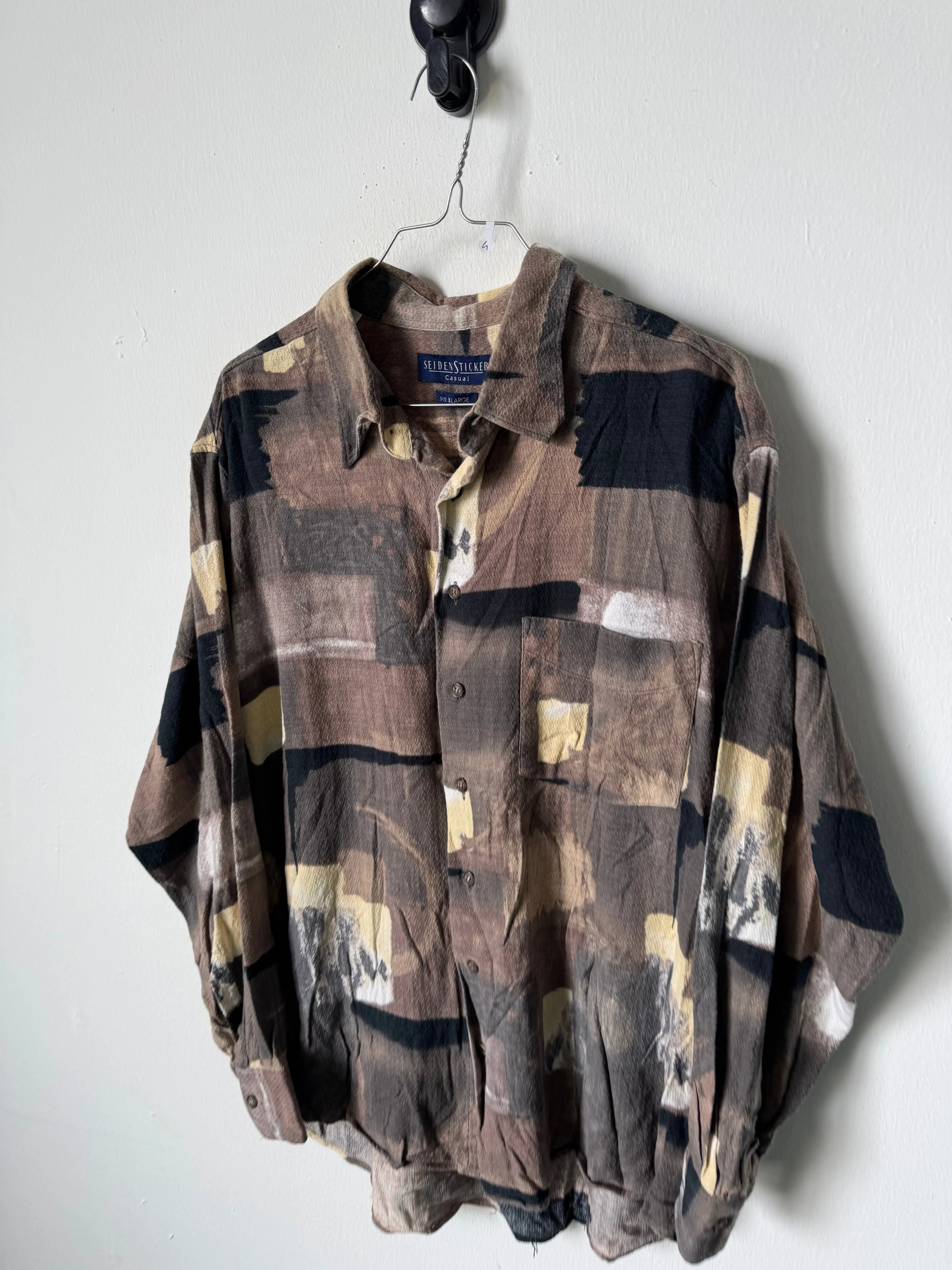 Camicia vintage a manica lunga con fantasia astratta geometrica