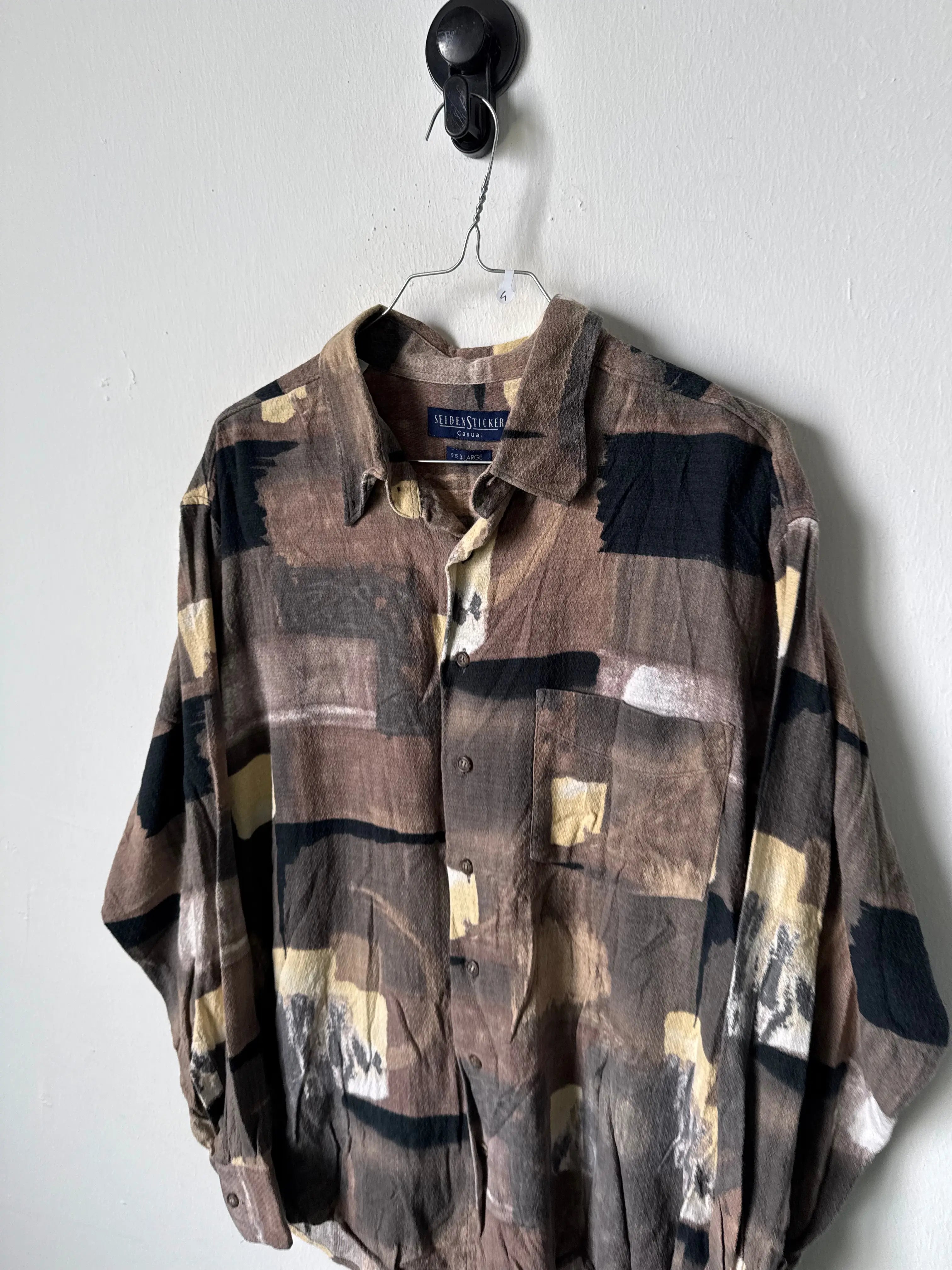 Camicia vintage a manica lunga con fantasia astratta geometrica
