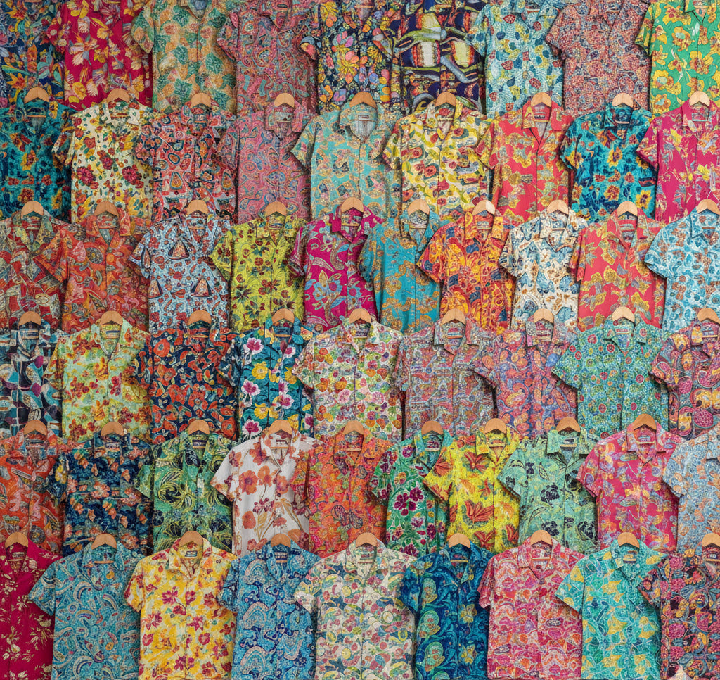 intera parete con camicie vintage di varie fantasie